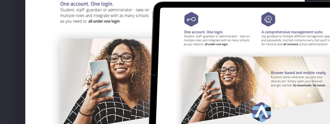 Demonstration of website homepage on a screen.