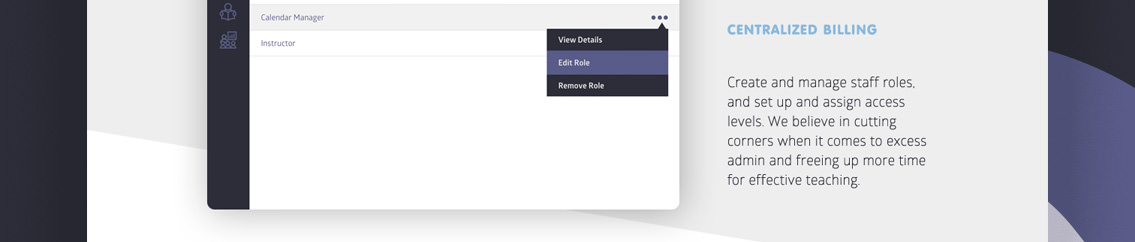 Demonstration of app and text reading “Centralized Billing.”