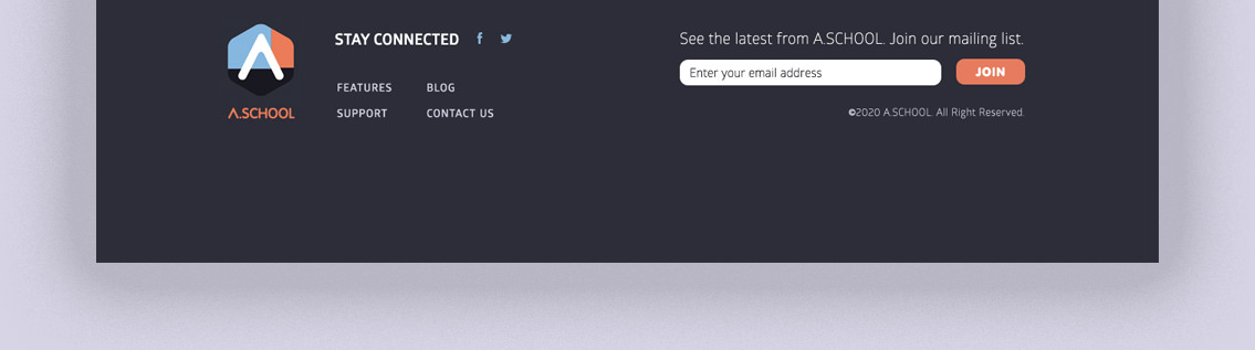Logo, navigation and space to opt-in on a mailing list.