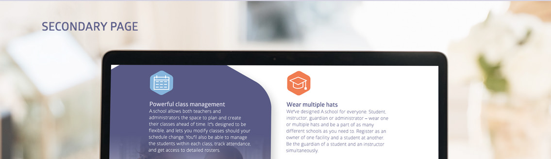 Text reading “Secondary page.” Demonstration of secondary page on a laptop screen.