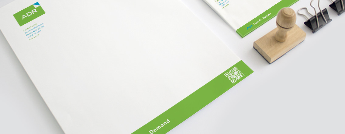 View of ADR's stationery design, designed by Entermotion, a Wichita web-design studio.
