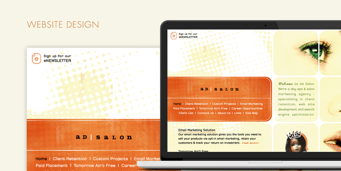 View of AdSalon's website design and view on laptop, designed by Entermotion, a Wichita web-design studio.