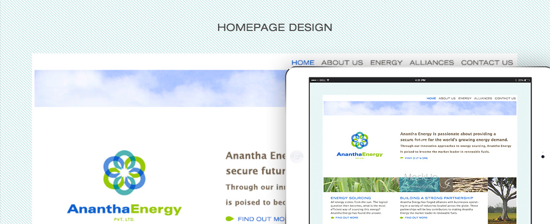 View of Anantha Energy's website homepage design and header, designed by Entermotion, a Wichita web-design studio.
