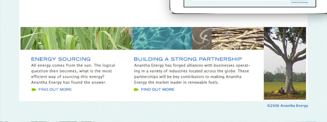 View of Anantha Energy's footer, designed by Entermotion, a Wichita web-design studio.