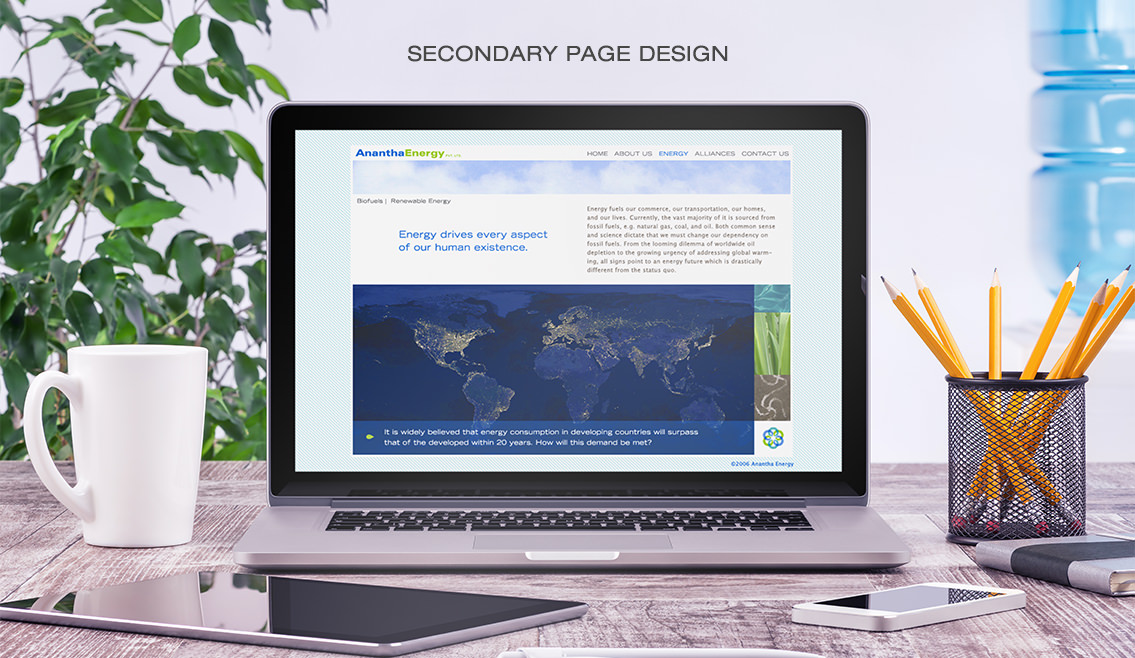 View of Anantha Energy's secondary page design on laptop, designed by Entermotion, a Wichita web-design studio.