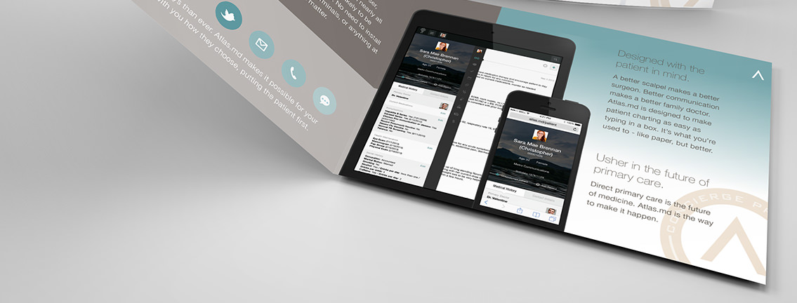 Close-up of Atlas brochure, designed by Entermotion in Wichita