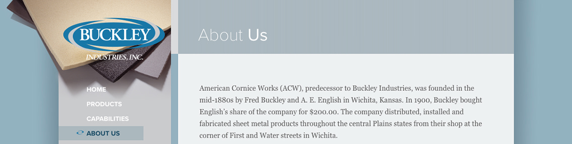 Text reading “About Us”, the Buckley Industry logo and a demonstration of the About Us page.