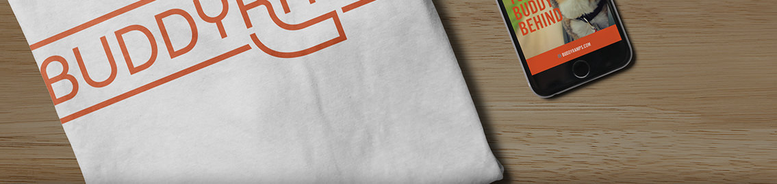 A white t-shirt and bottom section of a smartphone displaying the Buddy Ramp logo.