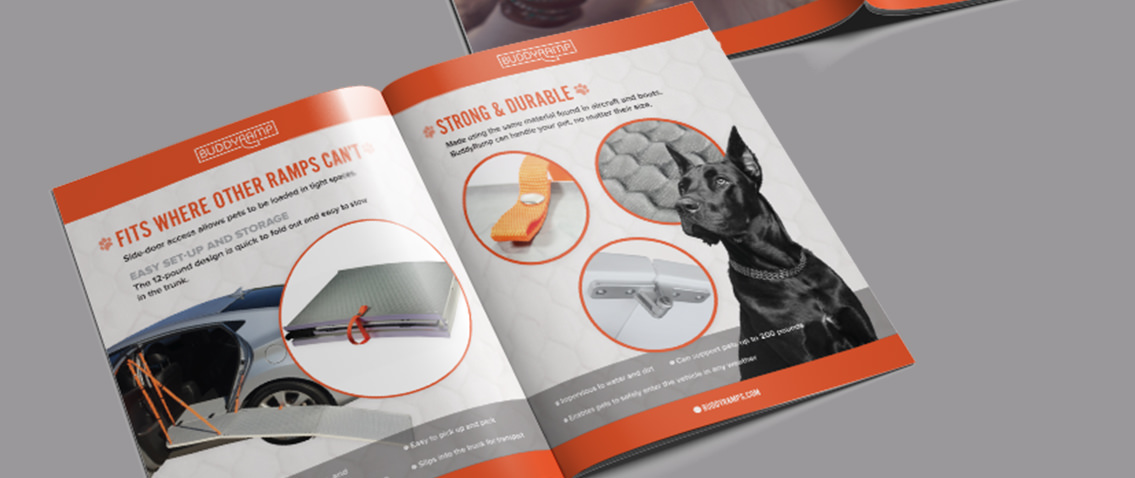 Open brochure demonstrating the utilitarian uses of a Buddy Ramp.