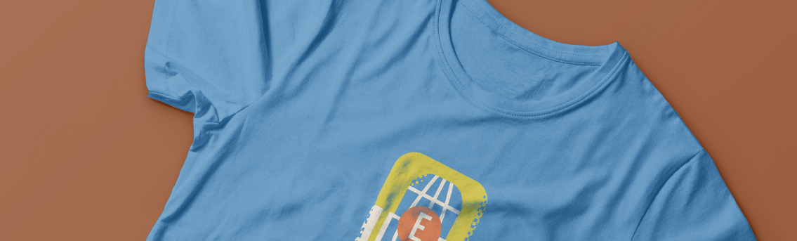 Blue t-shirt with E-town's logo on it, designed by Entermotion in Wichita