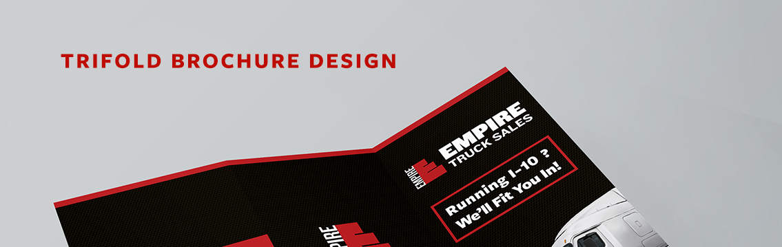 Text reading “Tri-Fold Brochure Design” and a tri-fold brochure.