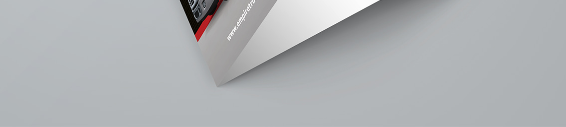 Bottom section of a tri-fold brochure on a grey background.