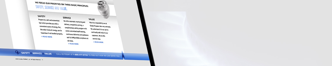 Global Propane’s website displayed on a laptop against a grey background.