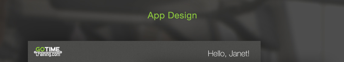 App design header on charcoal background with “GoTime” logo.