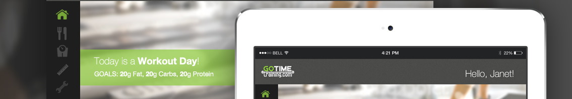 Demonstration of GoTime app on a tablet as well as top third of a tablet.