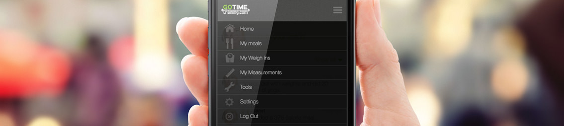 Hand holding a smartphone demonstrating the GoTime app.