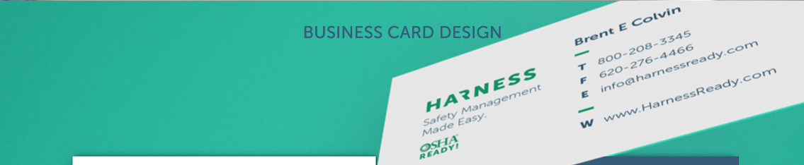 Header: “Business Card Design”, a business card for Harness with all of their details.