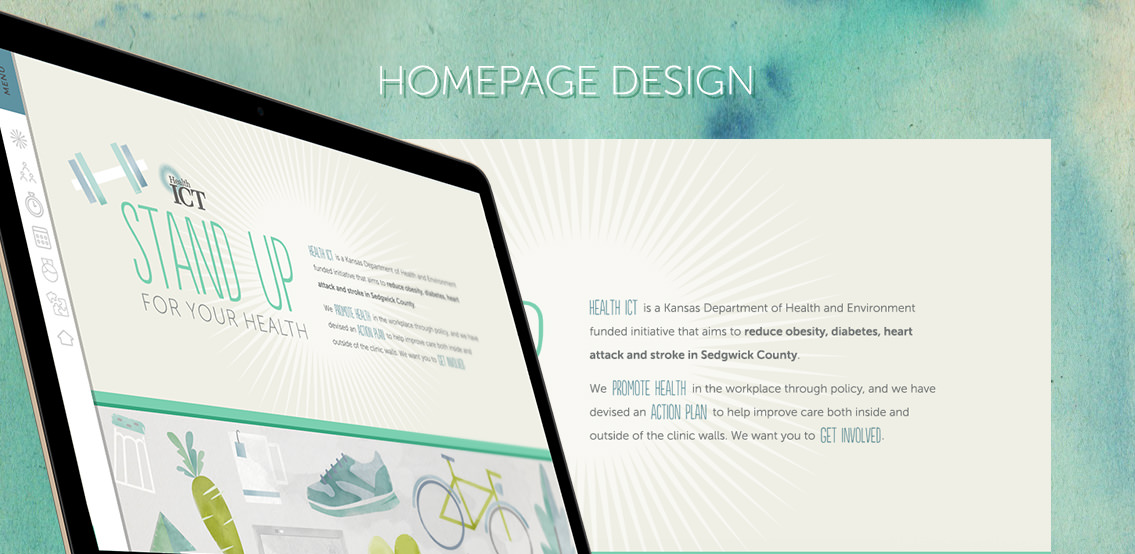 View of HealthICT's website homepage design, designed by Entermotion, a Wichita web-design studio.