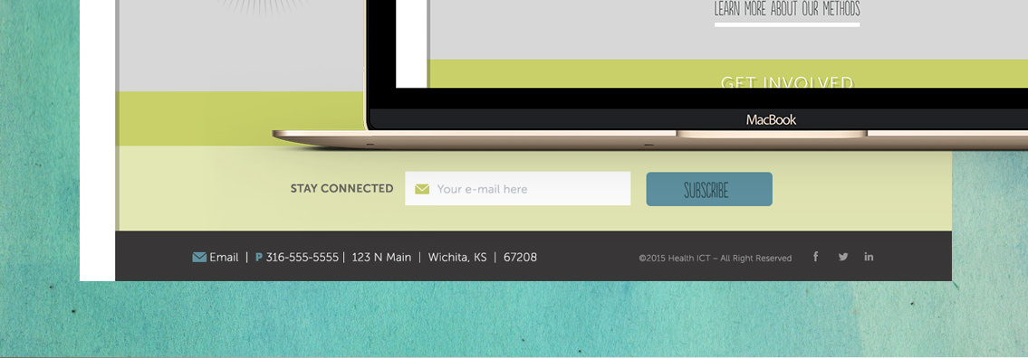 Vew of HealthICT's website on laptop, designed by Entermotion, a Wichita web-design studio.