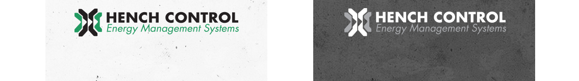 Hench Control logo, designed by Entermotion, on black and white background.