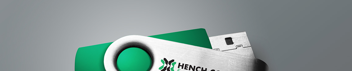 Hench Control logo displayed on USB, designed by Entermotion is Wichita, Kansas.