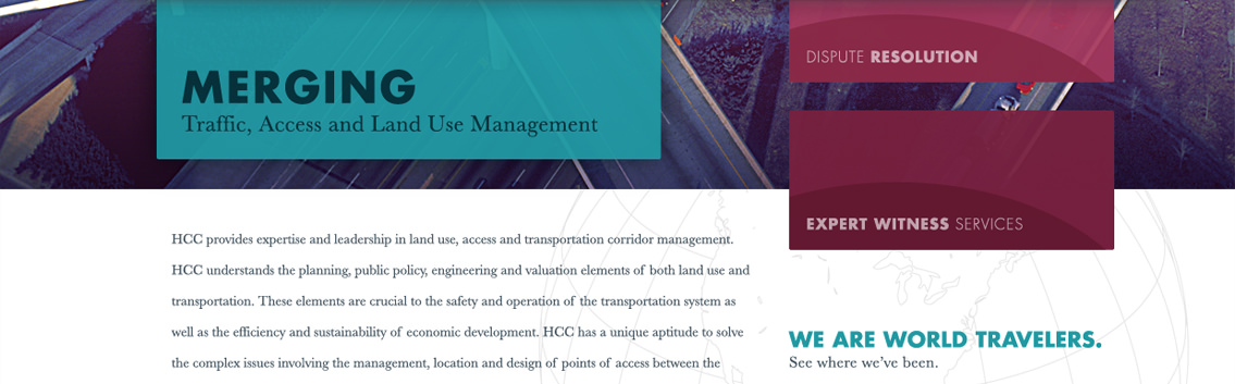 Huffman Corridor Consulting homepage with the heading “Merging Traffic, Access, and Land Use Management.