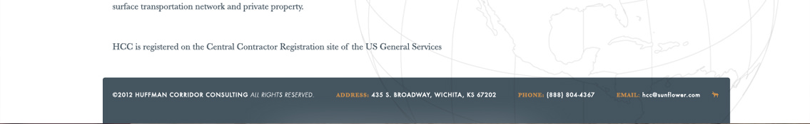 Footer of Huffman Corridor Consulting homepage.