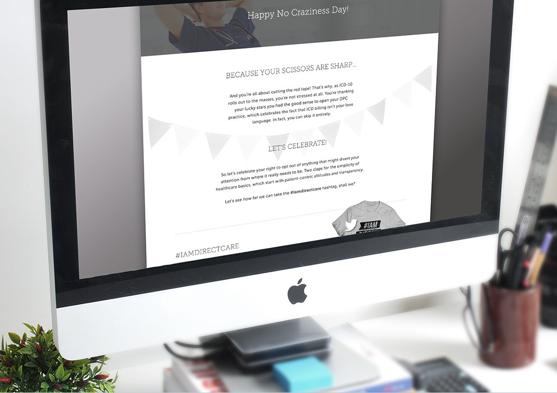 View of IAmDirectCare.com home page text and design, created by Entermotion.