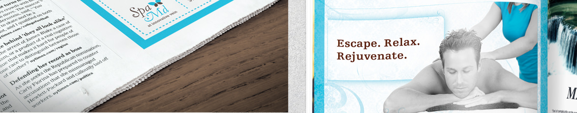 Innovative Vein ads in a newspaper and magazine respectively. Text in the magazine reads “Escape. Relax. Rejuvenate”.