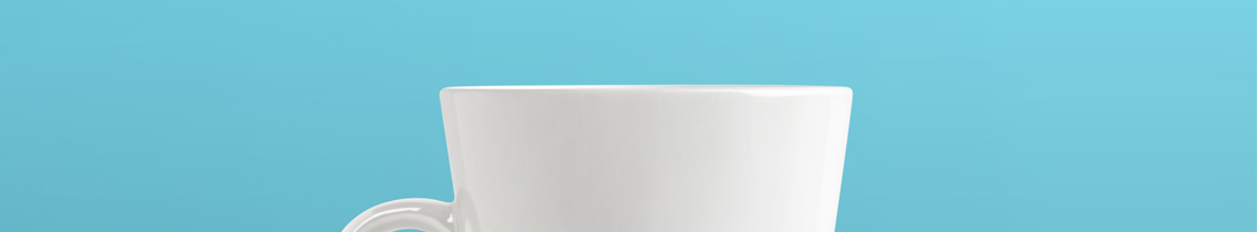Top half of a mug on a light blue background.