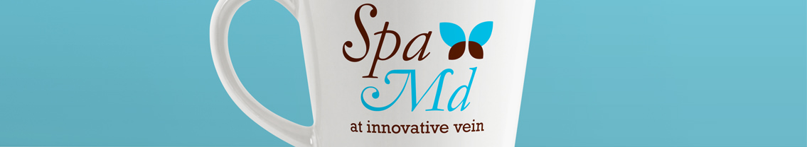 Body of a mug on a light blue background with text reading “Spa Md at Innovative Vein”.
