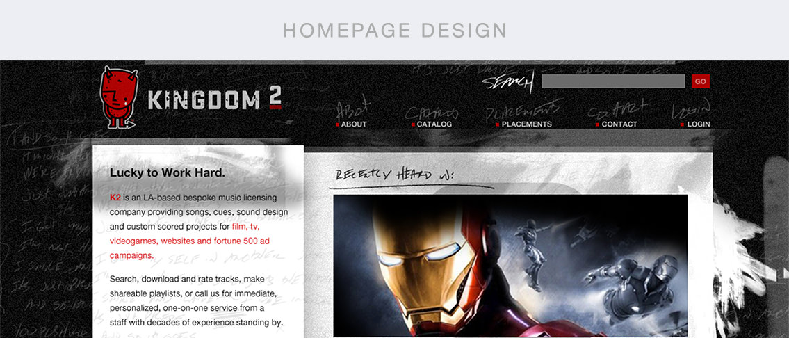 Homepage design for Kingdom2 Music.