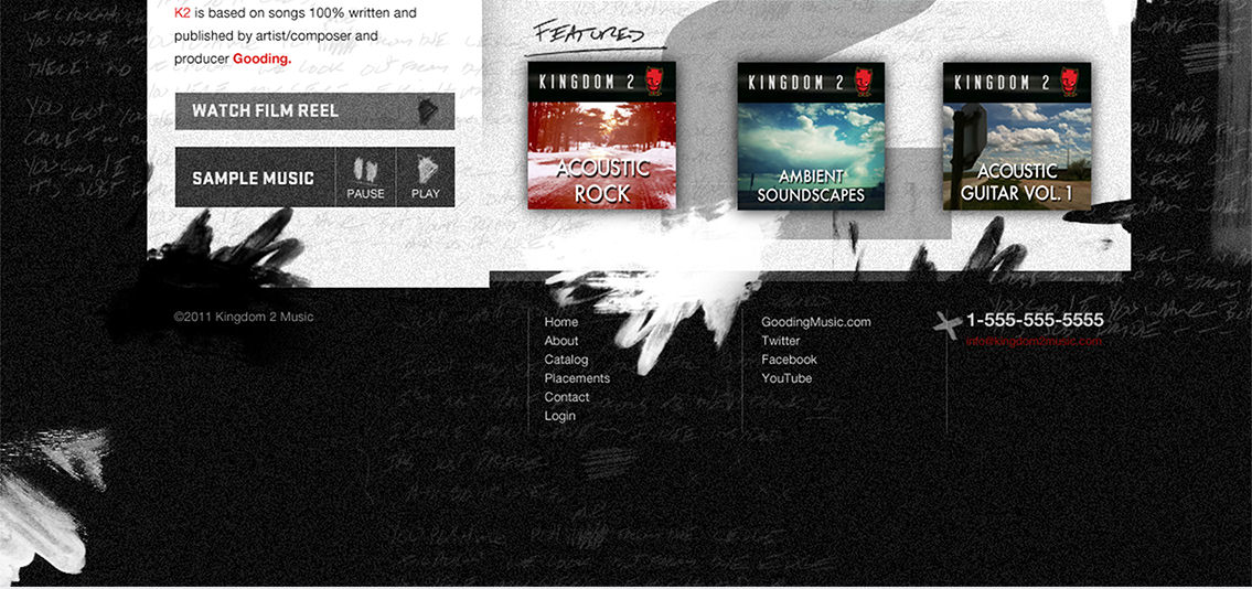 Close-up of Kingdom2 Music's features page.