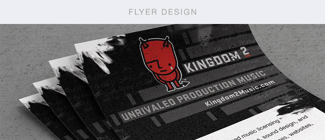 Flyer design with Kingdom2 Music's sad monster graphic.