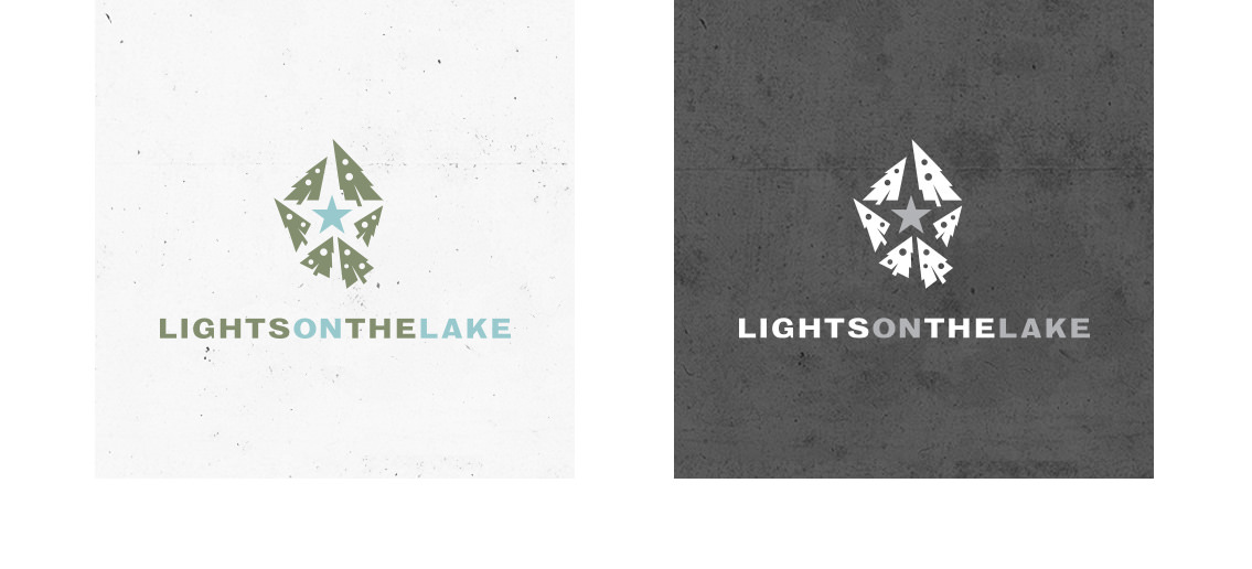 Tree-covered logo design for Lights on the Lake logo.