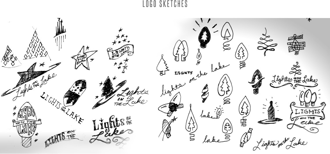 Logo sketches for Lights on the Lake logo.
