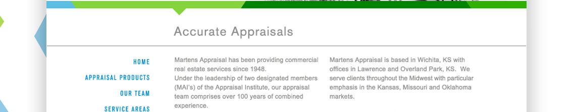 A heading on a white background reading “Accurate Appraisals” followed by a short history of Martens Appraisal.