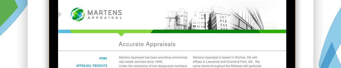 A laptop screen demonstrating the homepage of Martens Appraisal complete with the company logo.
