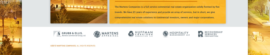 Bottom section of landing page with text describing the Marten Companies’ services, as well as logos of the Marten Companies’ subsidiaries.