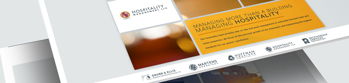Slanted view of the Marten Companies’ landing page, text and logo reading, “Hospitality Management LLC”, with logos of the Marten Companies’ subsidiaries.