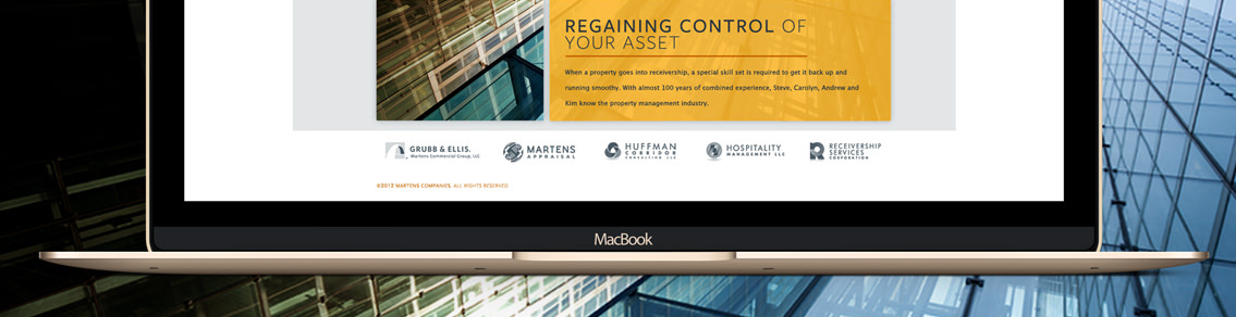 Demonstration of Marten Companies landing page on a laptop, texting reading “Regaining Control of your Asset,” as well as logos of Marten Companies subsidiaries.