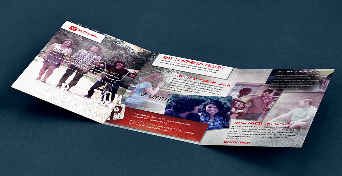 Magazine design for McPherson College with teens laughing and smiling.