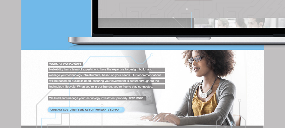 View of text created by Entermotion for Net-Ability's home page.