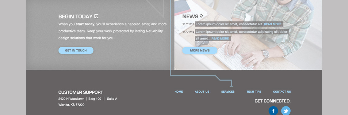View of Net-Ability's home page design, crafted by Entermotion.