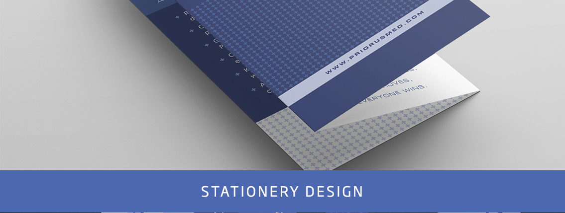 View of Priorus' stationery design, designed by Entermotion, a Wichita web-design studio.