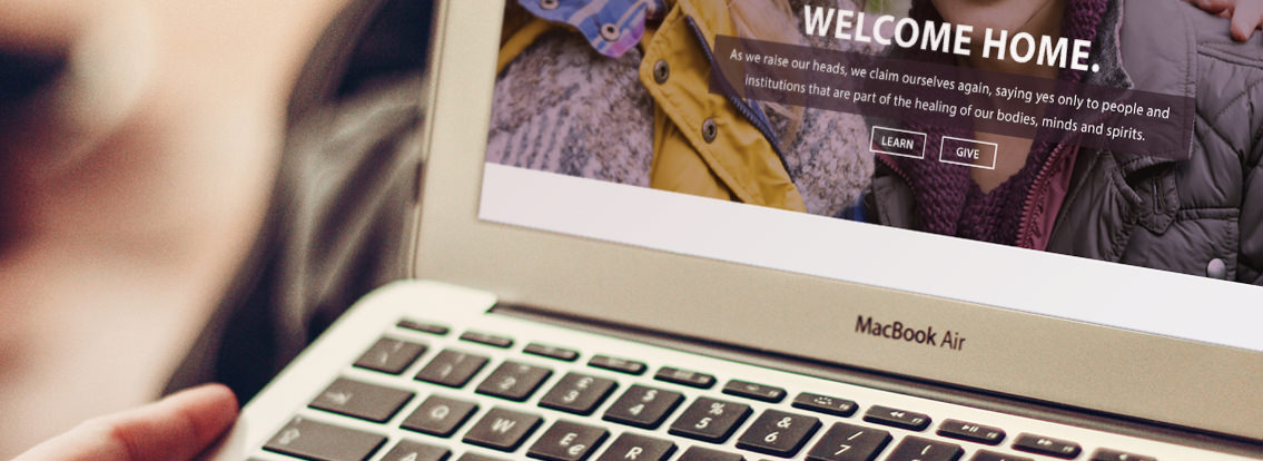 Website demonstrating the “Raise My Head Foundation” website with text reading “Welcome Home”.