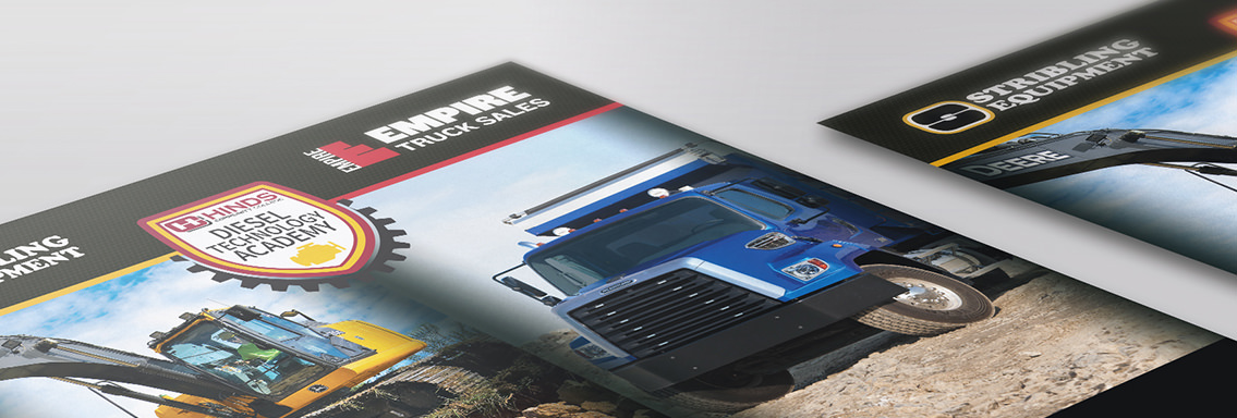 Brochures showcasing Empire Truck Sales and Stribling equipment.