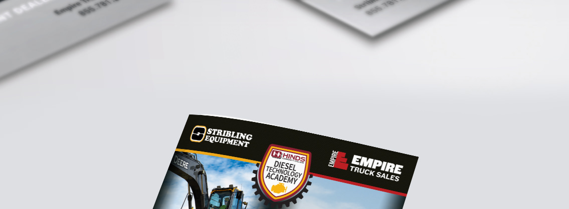 Top of a brochure reading “Stribling Equipment” and “Empire Truck Sales.”