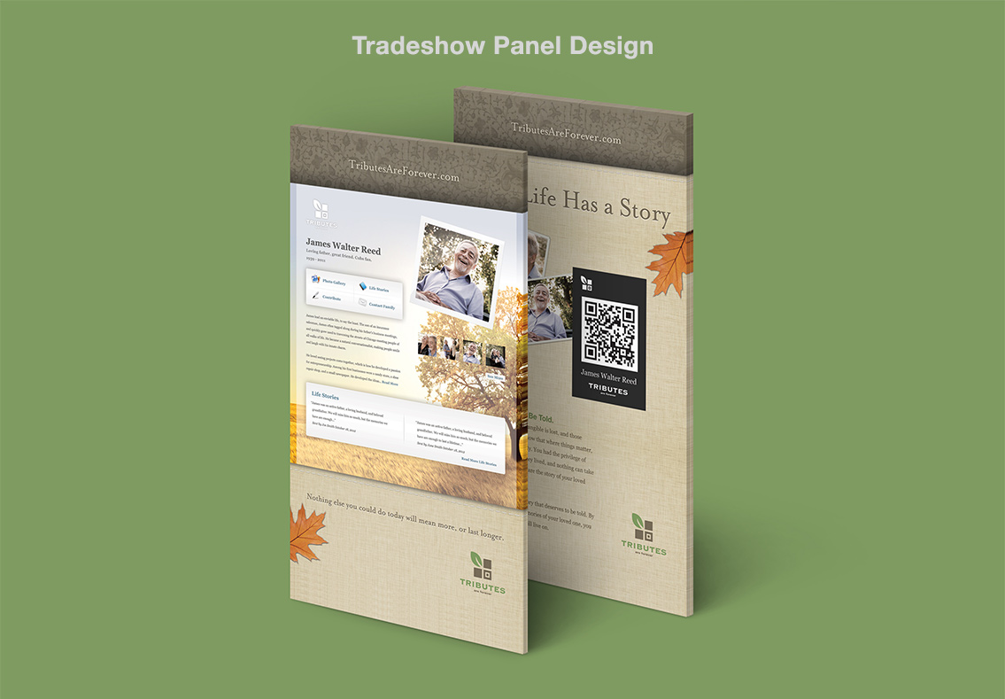 Close-up of trade show panel design for Tributes Are Forever.