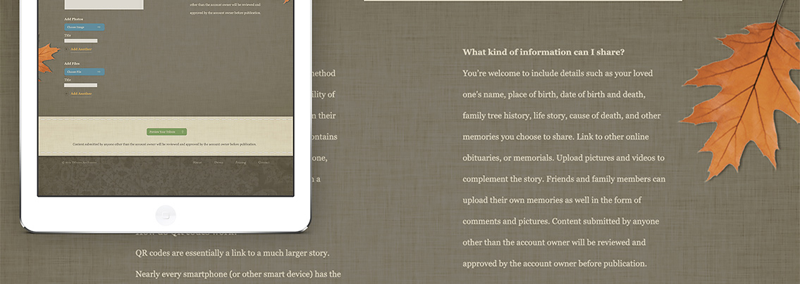 Snippet of text from Tributes Are Forever's FAQ page.